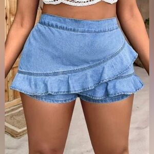 Shein Denim Skort Ruffle Mini Skirt Shorts Women’s Size S
